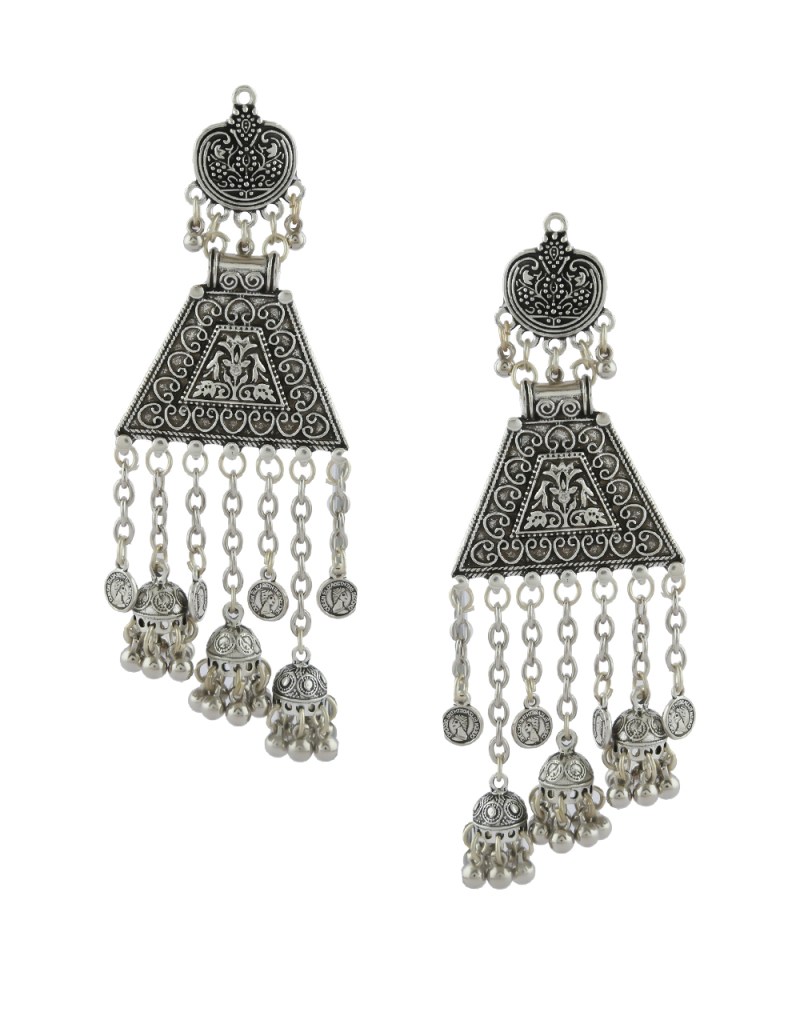 Oxidised jewellery, oxidised earrings, silver finish jewellery, oxidised bangles, oxidised kamarpatta